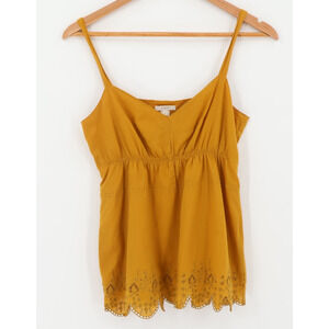 J.Crew Mustard Yellow Cami Top Boho Fairy Eyelet Cotton Summer Beachy Y2K Size 0